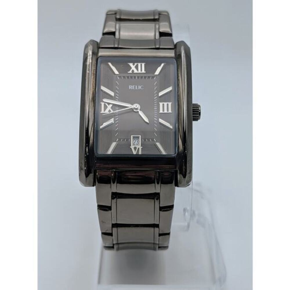 Relic Rectangular Stainless Steel Watch Roman Numerals Date Quartz ZR77109